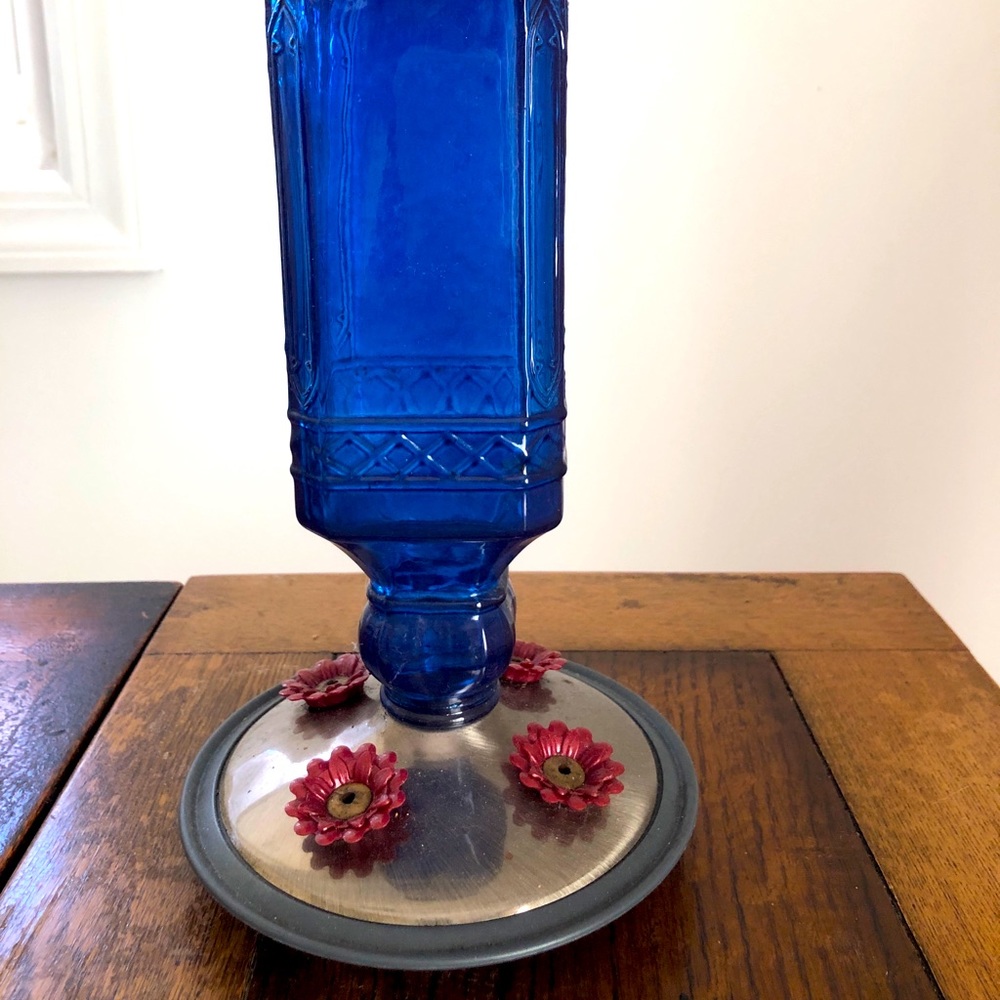 Upcycled glass Hummingbird Feeder for Outdoors Hanging